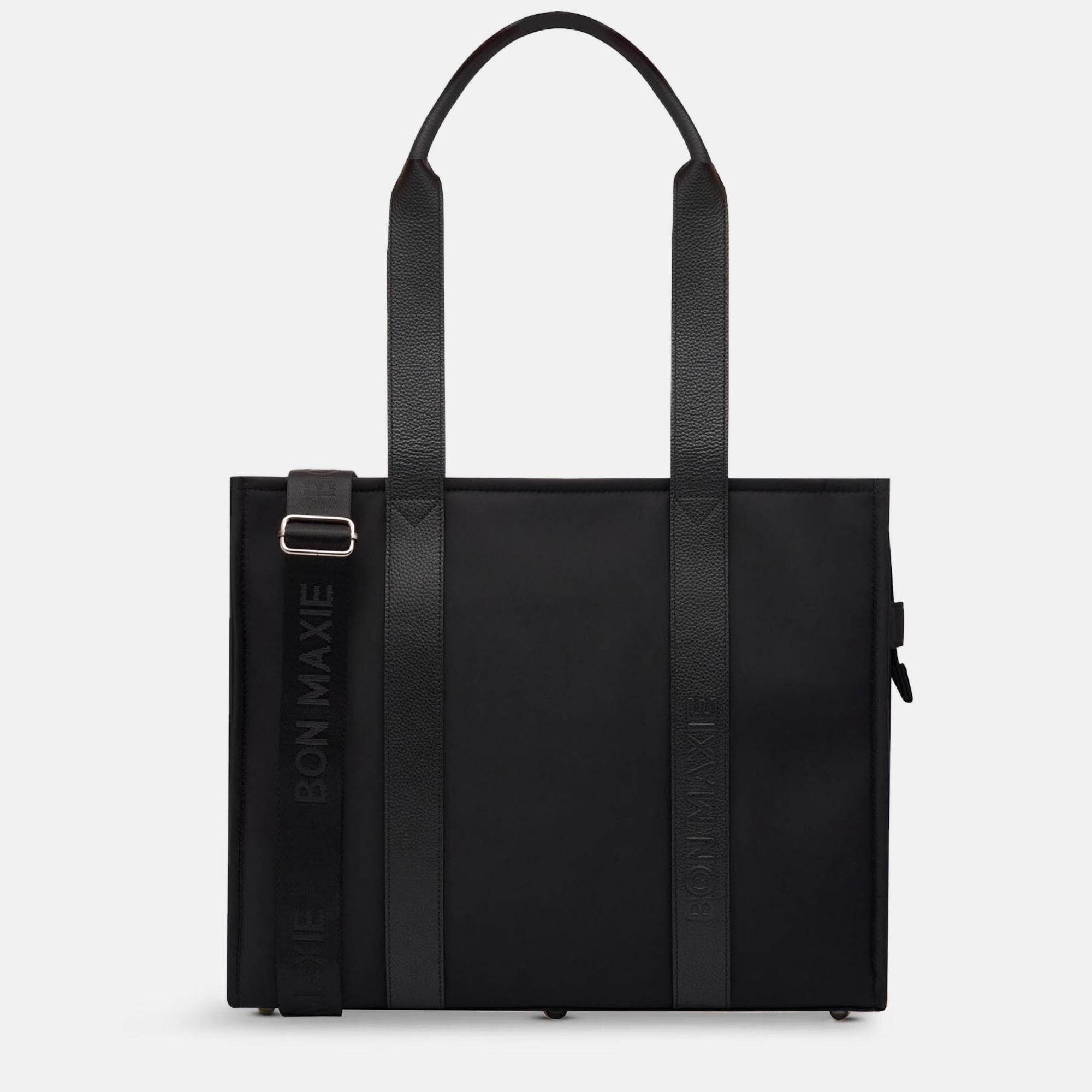 Large Structured Tote Bag - Black Leather/Nylon