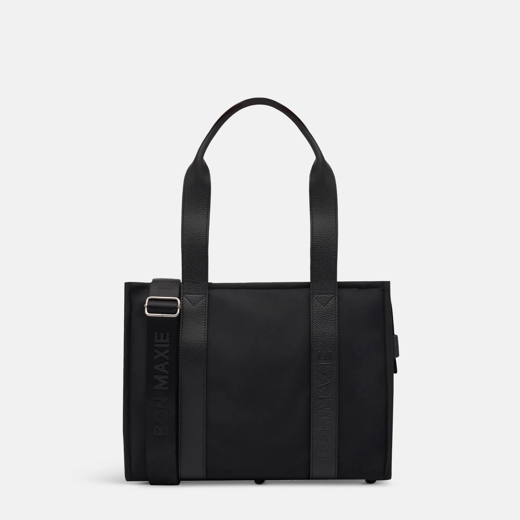 Medium Structured Tote Bag - Black Leather/Nylon