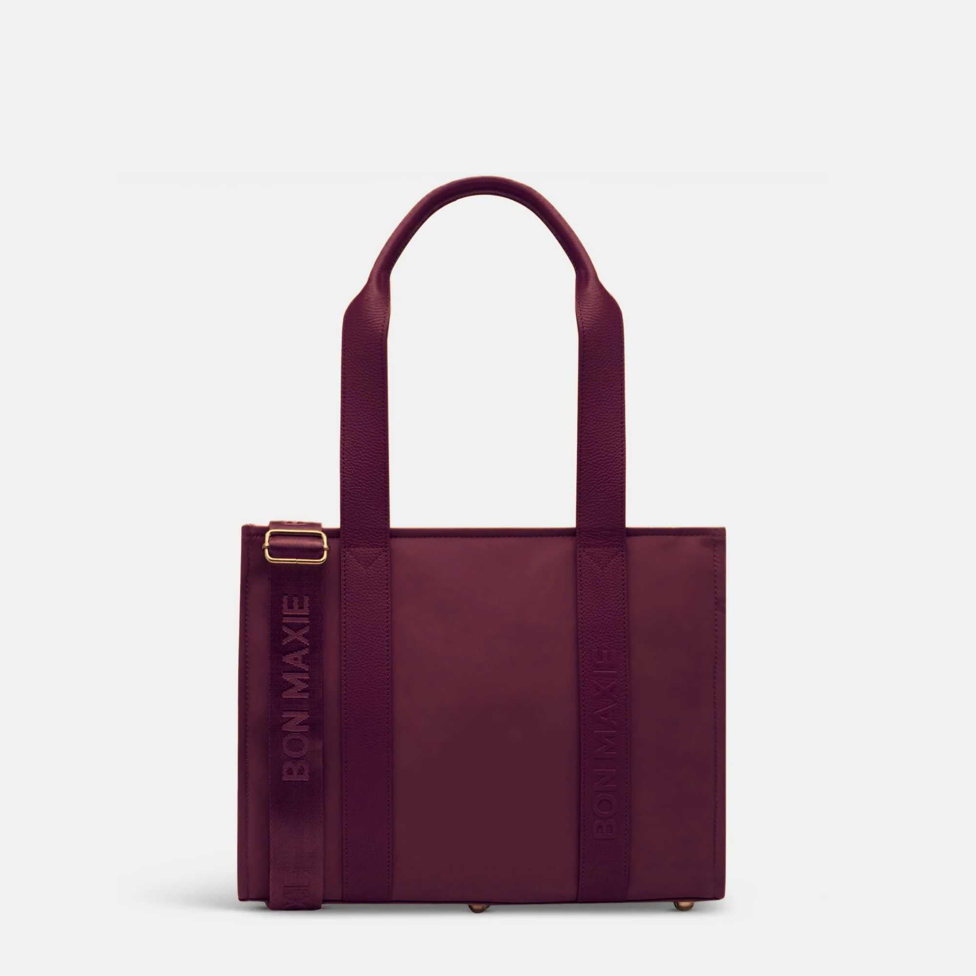 Medium Structured Tote Bag - Burgundy Leather/Nylon