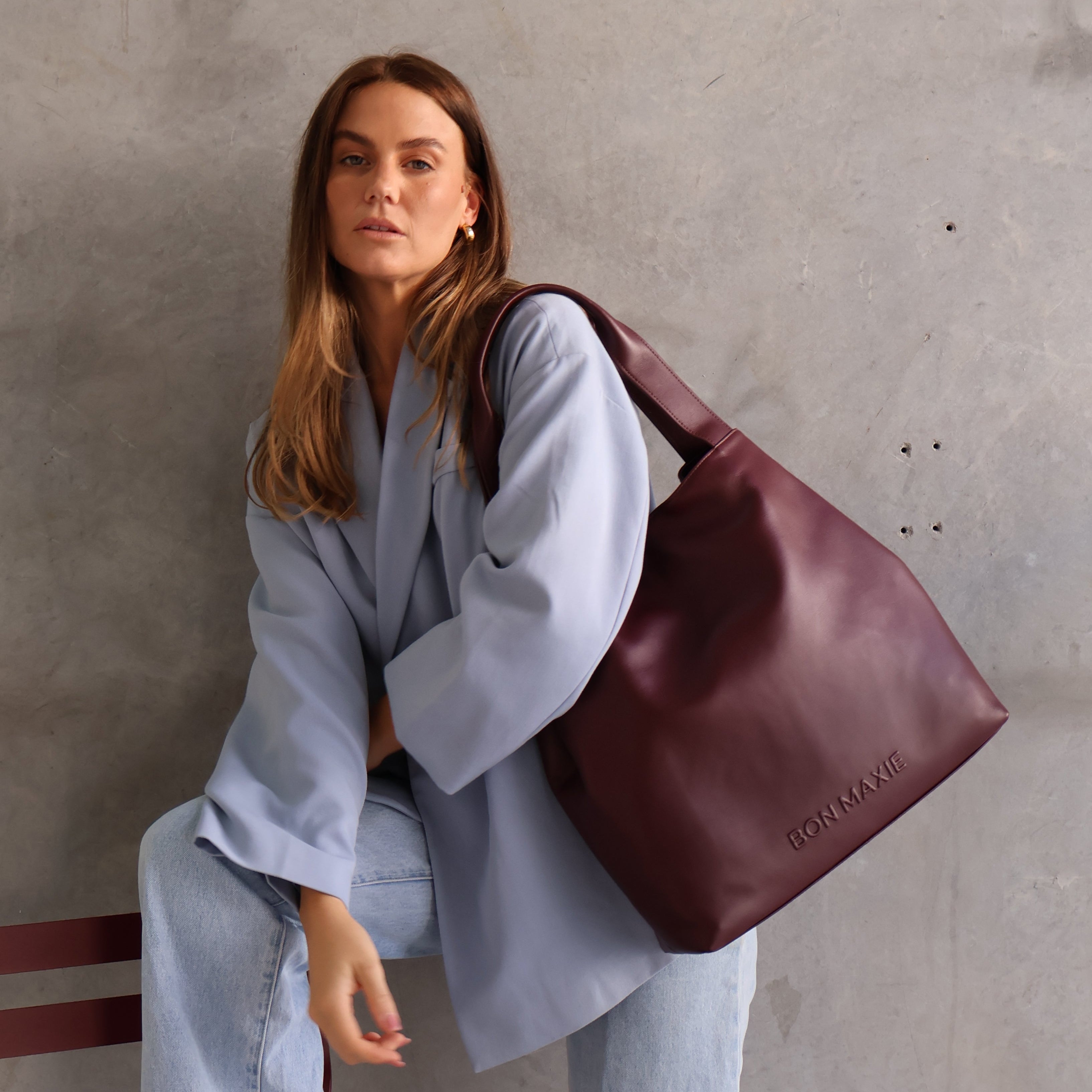 Slouchy Tote Bag - Burgundy Leather