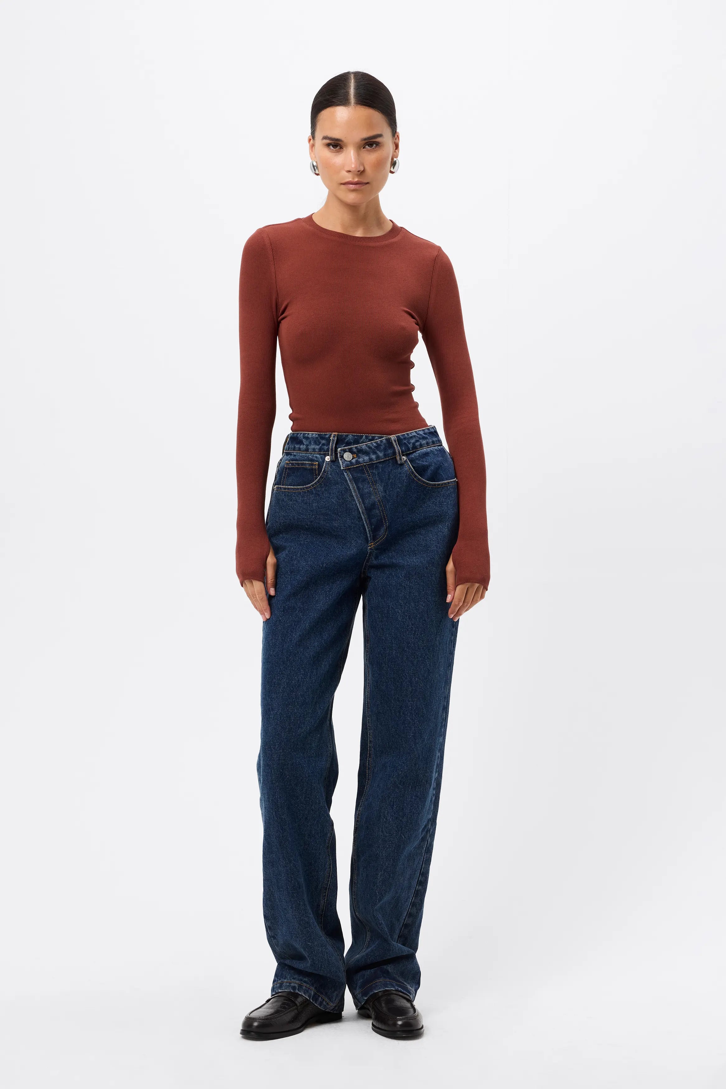 The Brooklyn Top - Mossman | Red Ribbed Jersey Top | Image 3