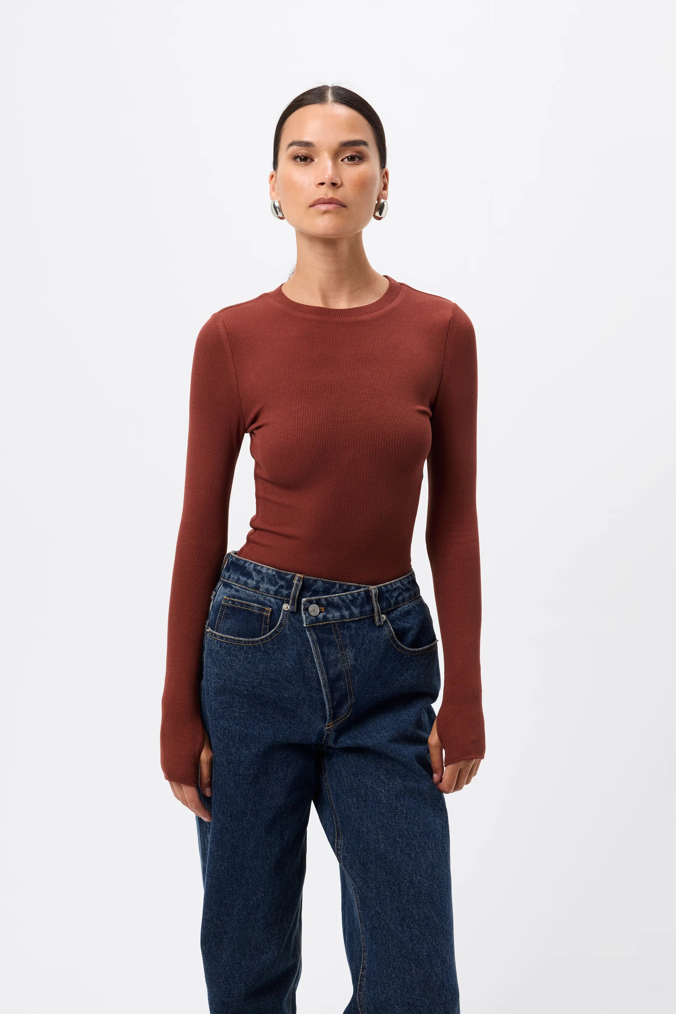 The Brooklyn Top - Mossman | Red Ribbed Jersey Top | Image 1