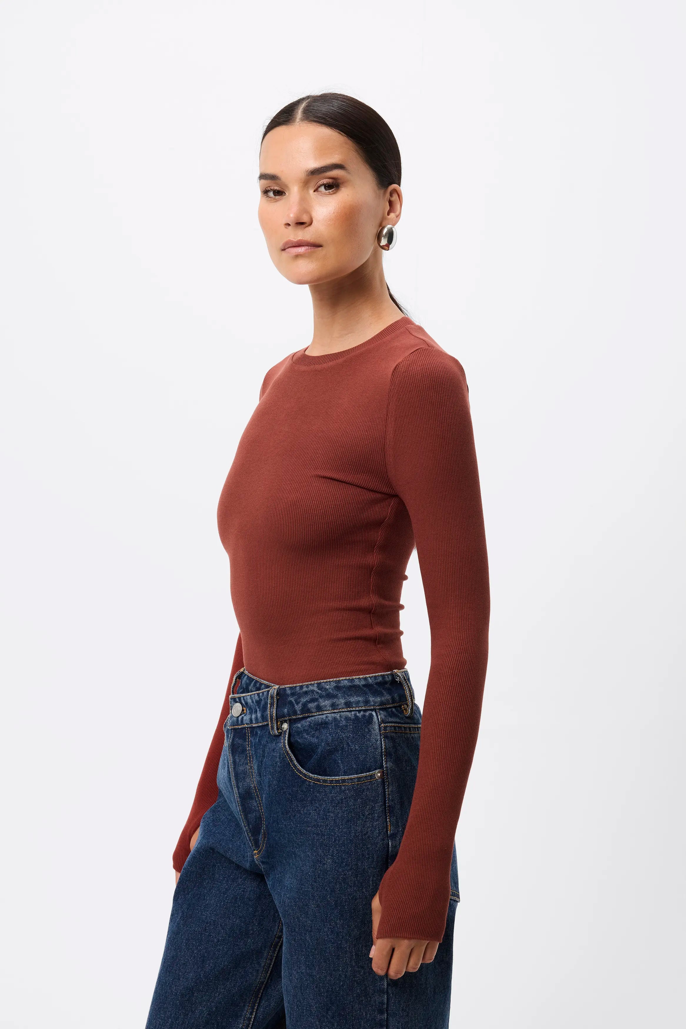 The Brooklyn Top - Mossman | Red Ribbed Jersey Top | Image 5