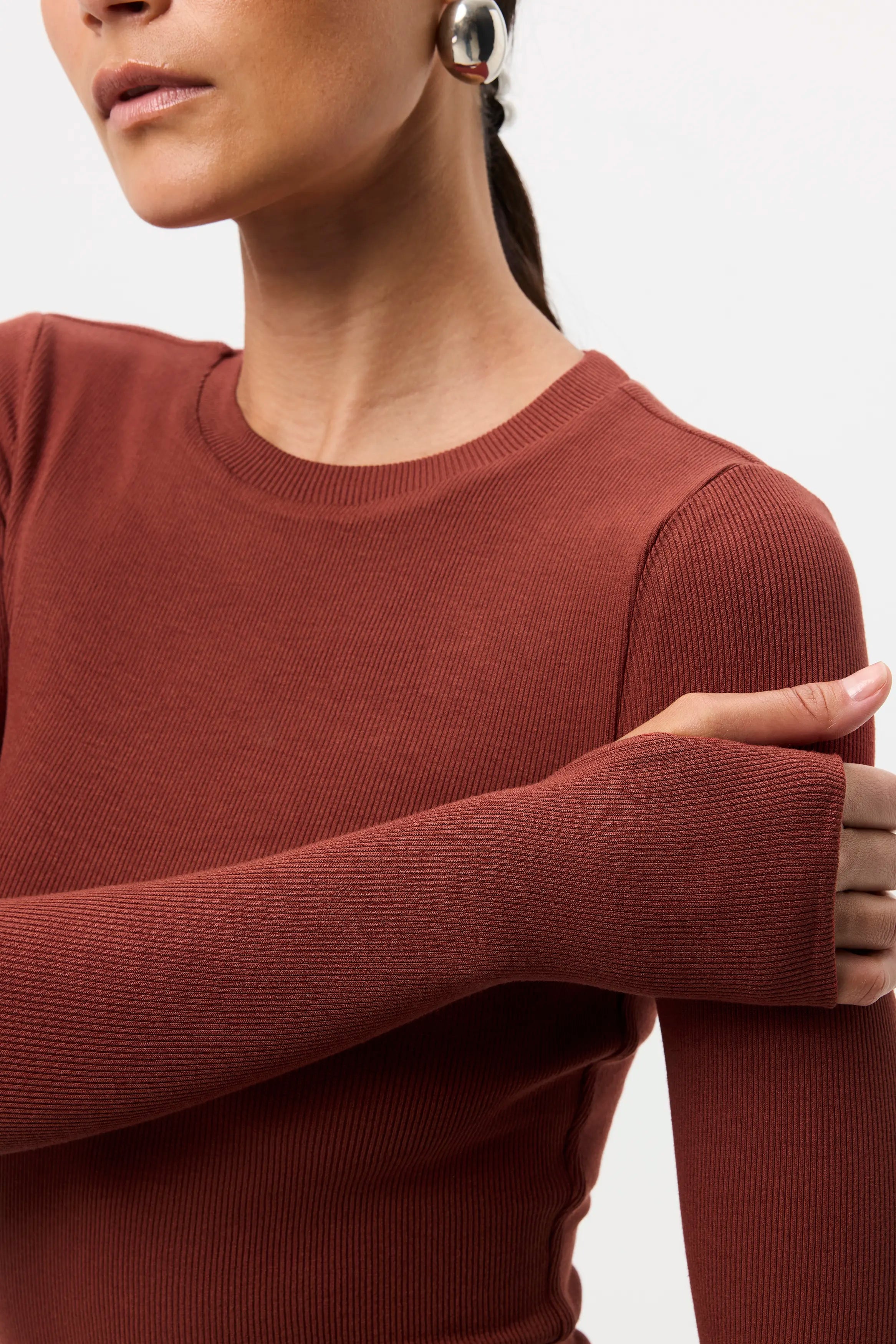 The Brooklyn Top - Mossman | Red Ribbed Jersey Top | Image 2