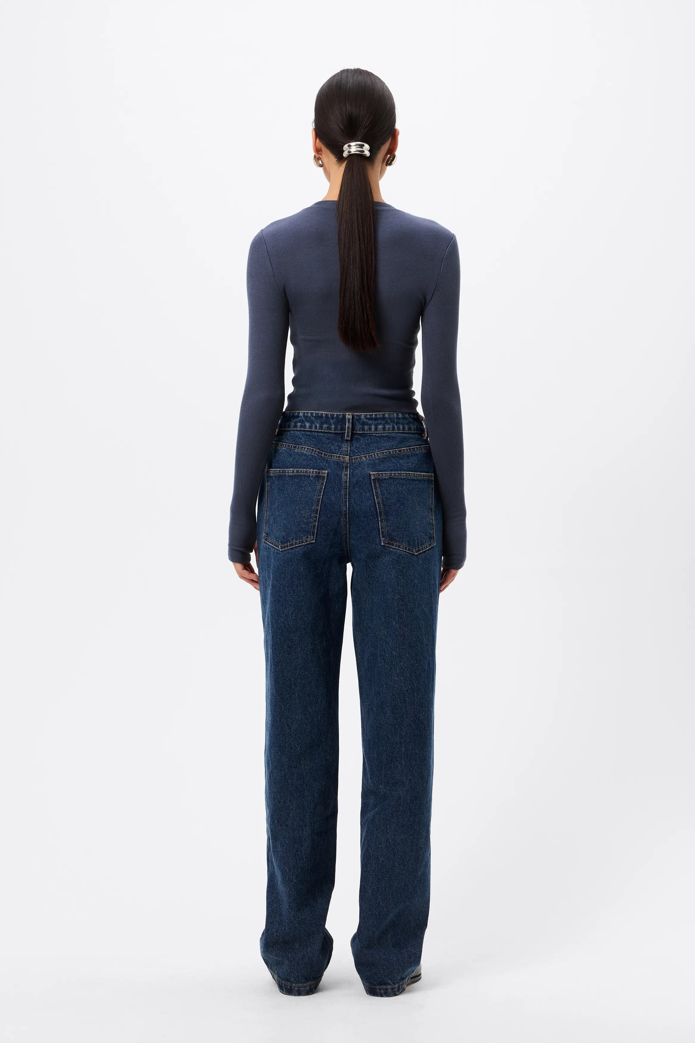 The Brooklyn Top - Mossman | Blue Ribbed Jersey Top | Image 7