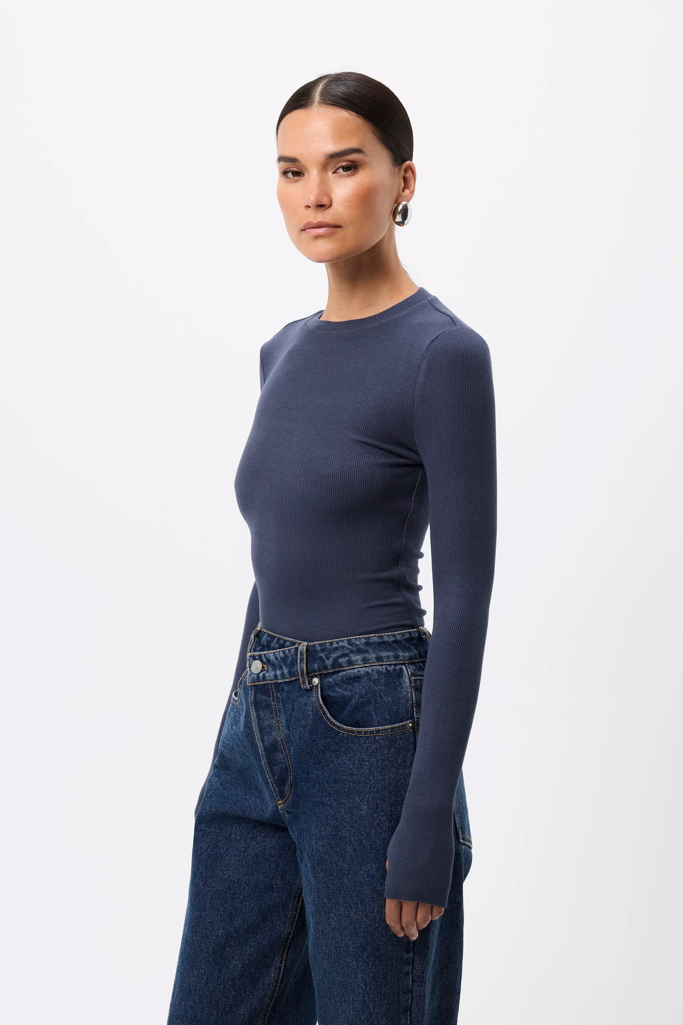 The Brooklyn Top - Mossman | Blue Ribbed Jersey Top | Image 4