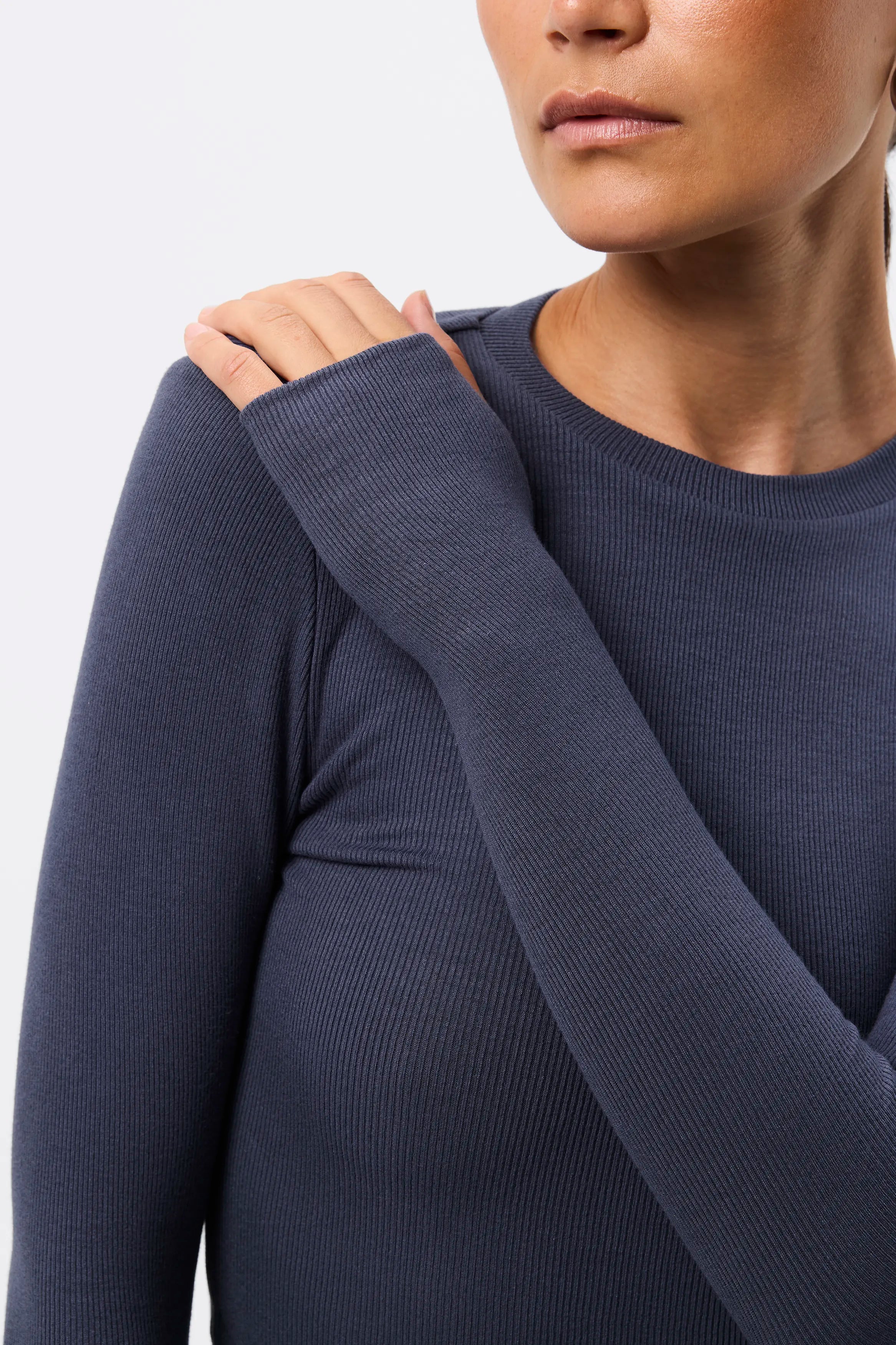 The Brooklyn Top - Mossman | Blue Ribbed Jersey Top | Image 2