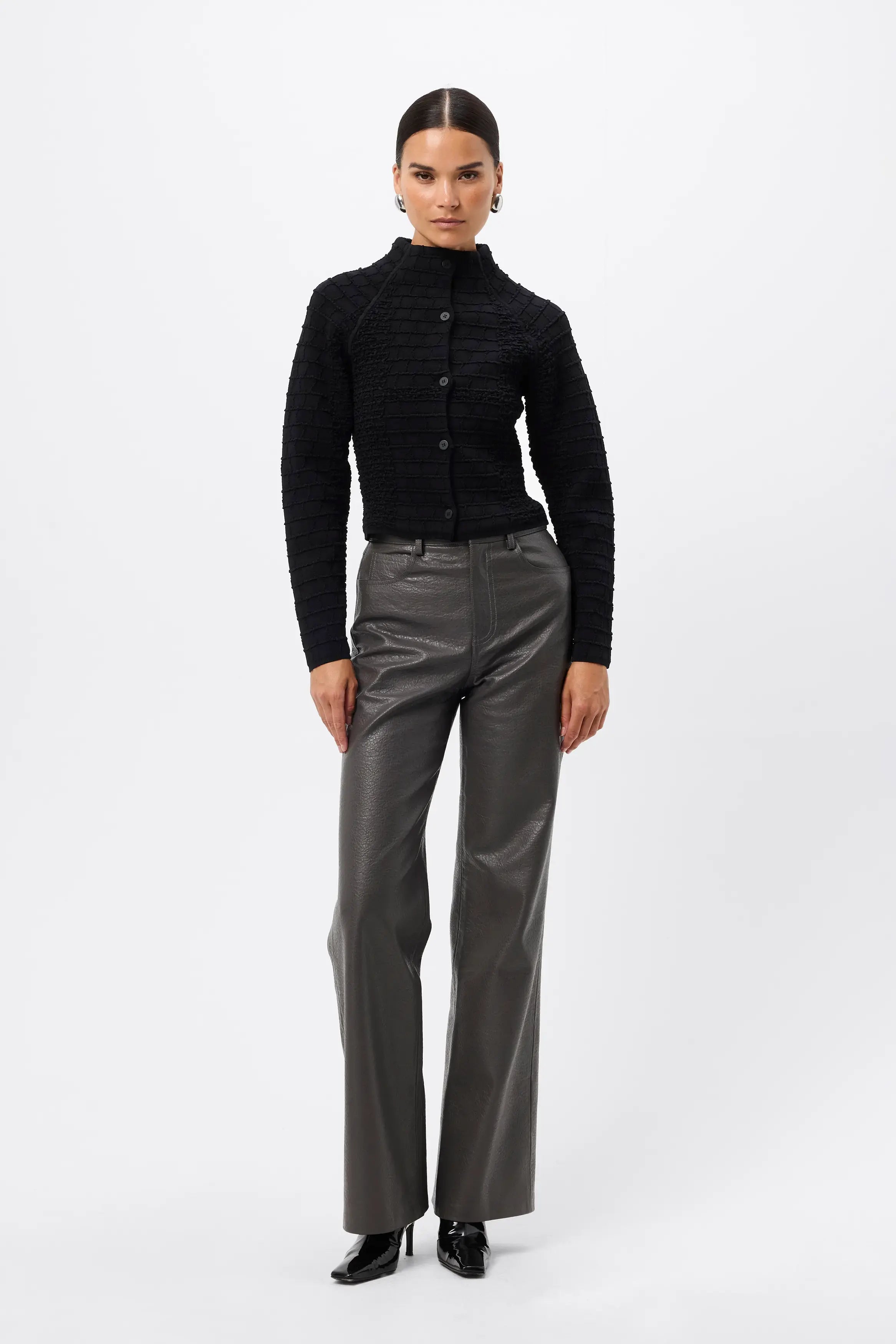 Carter Cardigan - Mossman | Black Crocodile Texture Knit Top | Image 4
