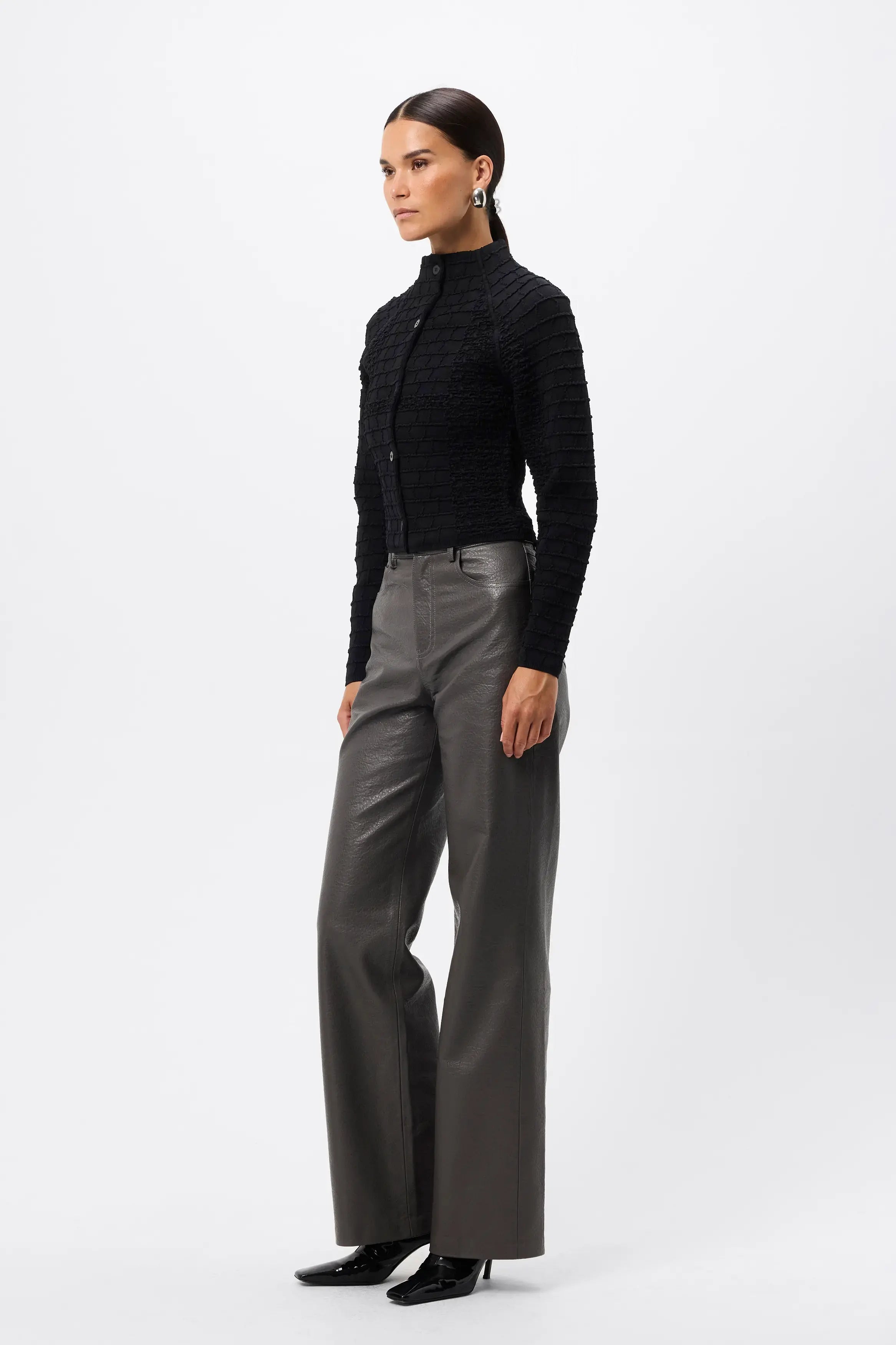 Carter Cardigan - Mossman | Black Crocodile Texture Knit Top | Image 5