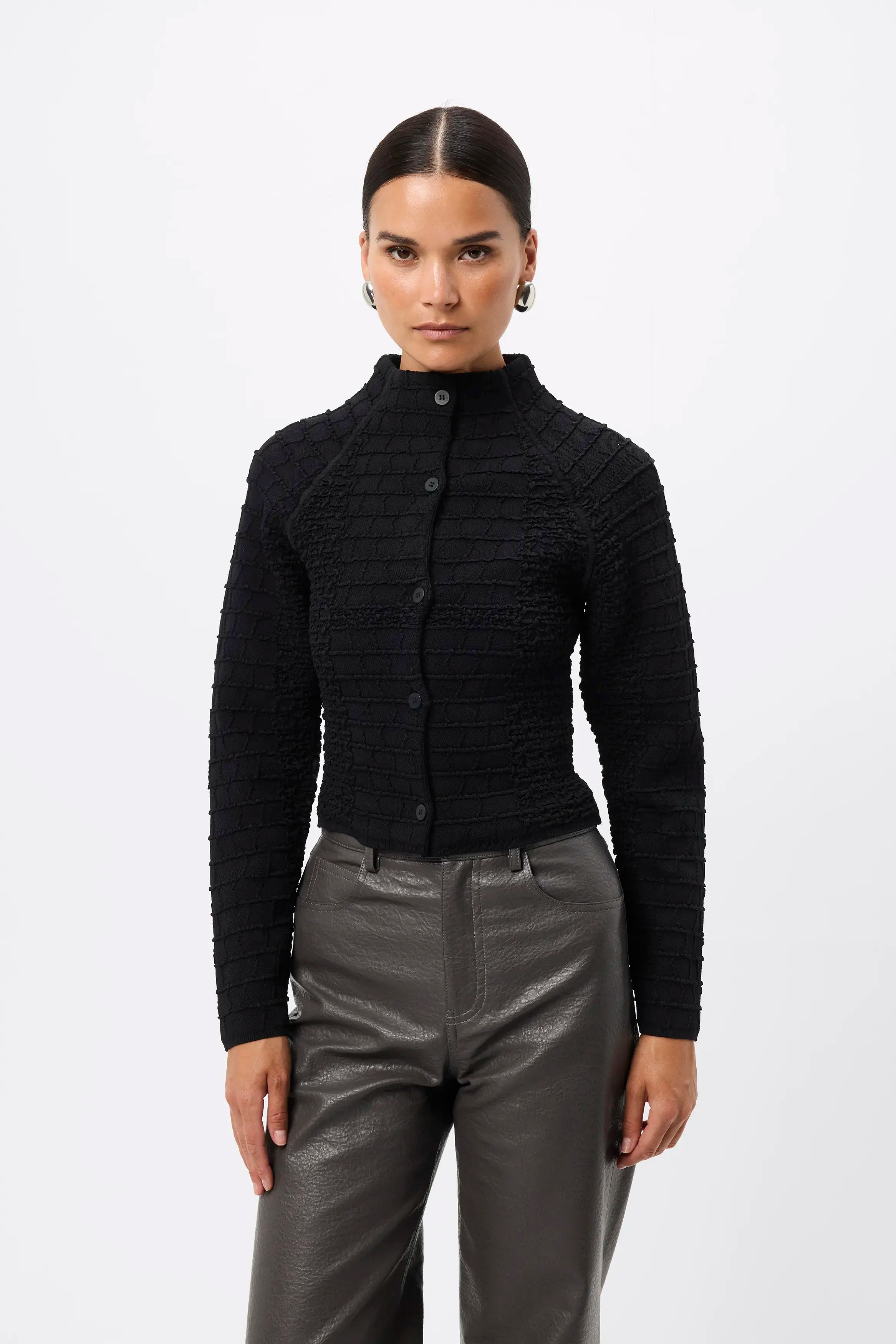 Carter Cardigan - Mossman | Black Crocodile Texture Knit Top | Image 1
