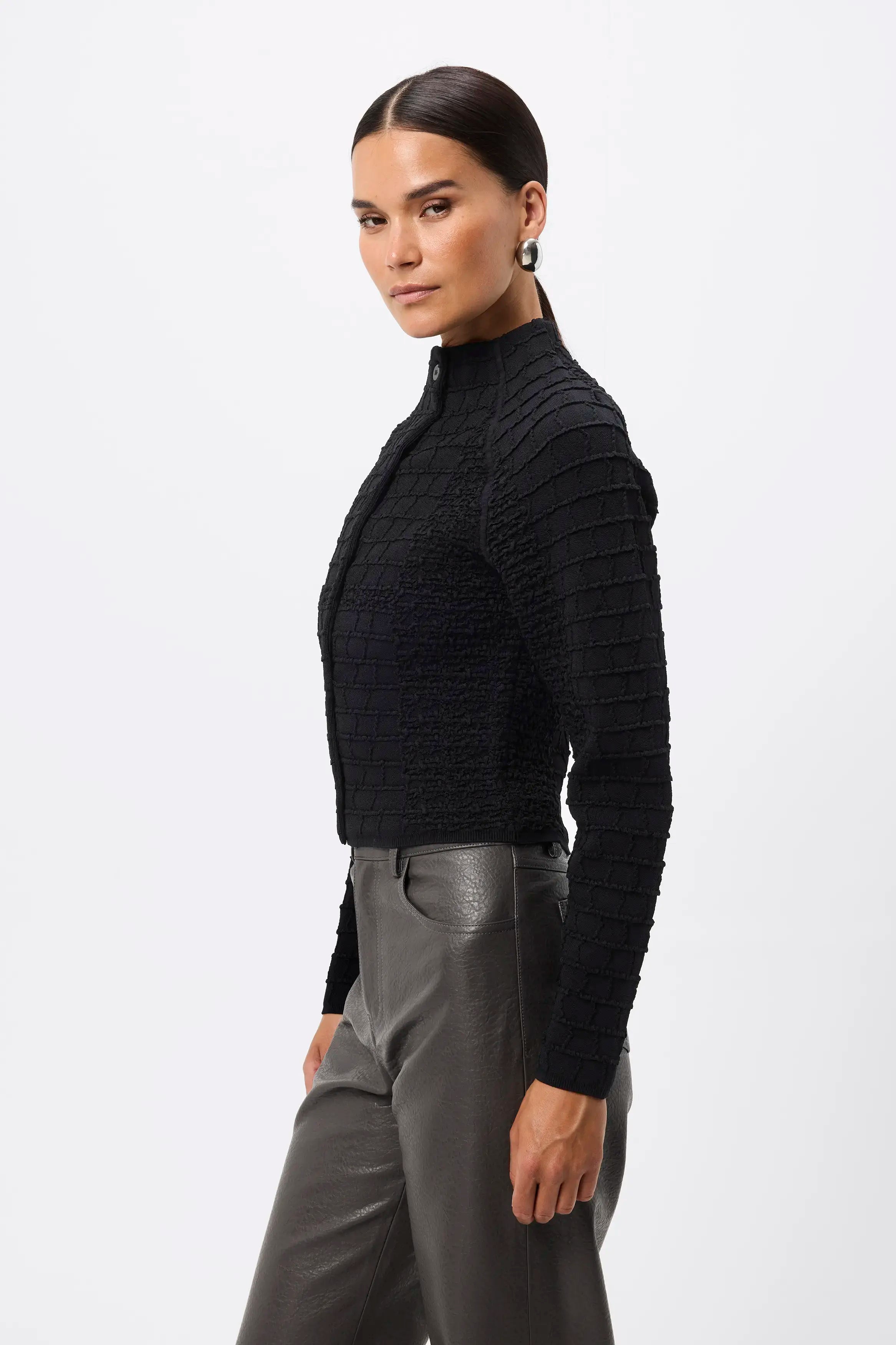 Carter Cardigan - Mossman | Black Crocodile Texture Knit Top | Image 6