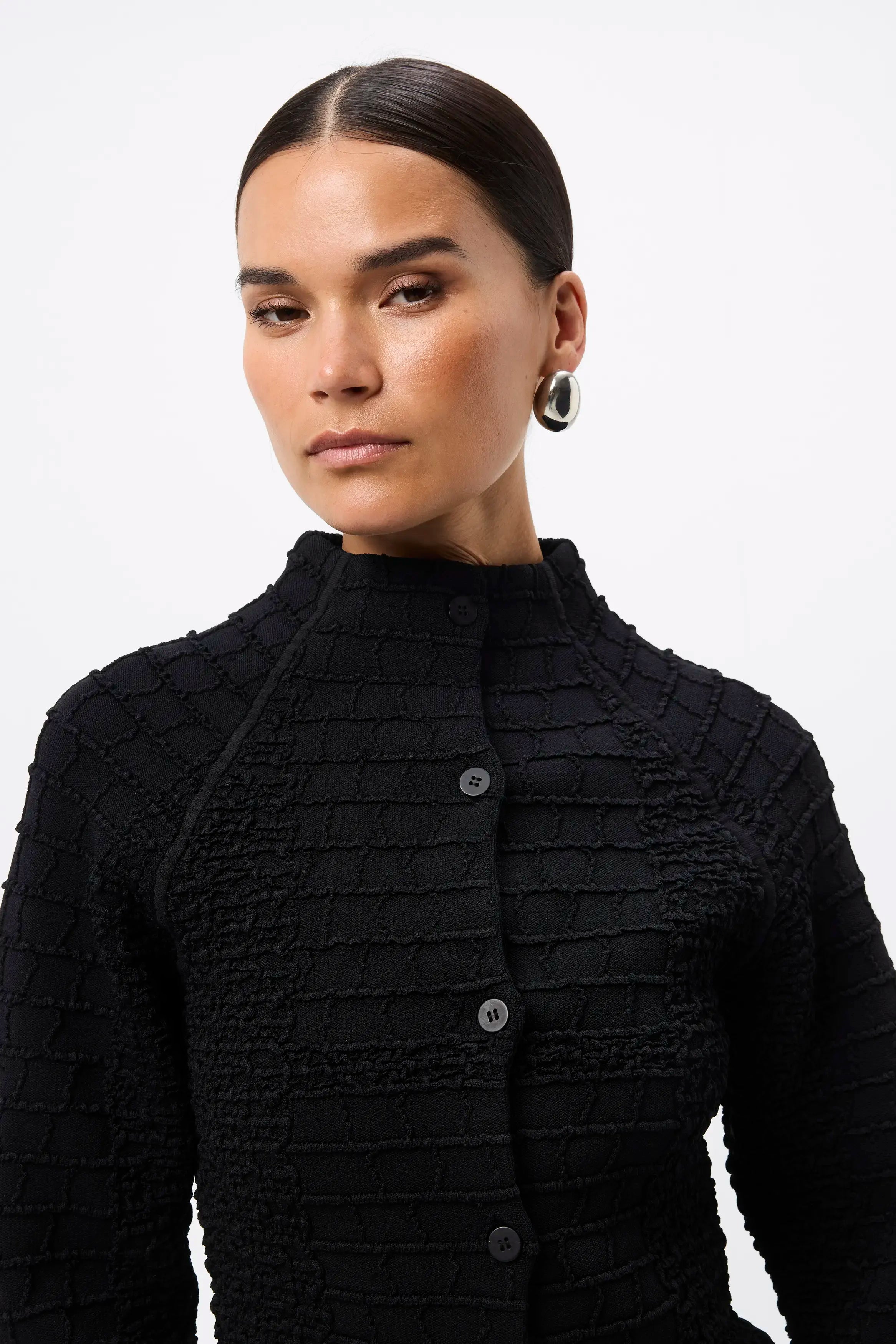 Carter Cardigan - Mossman | Black Crocodile Texture Knit Top | Image 7