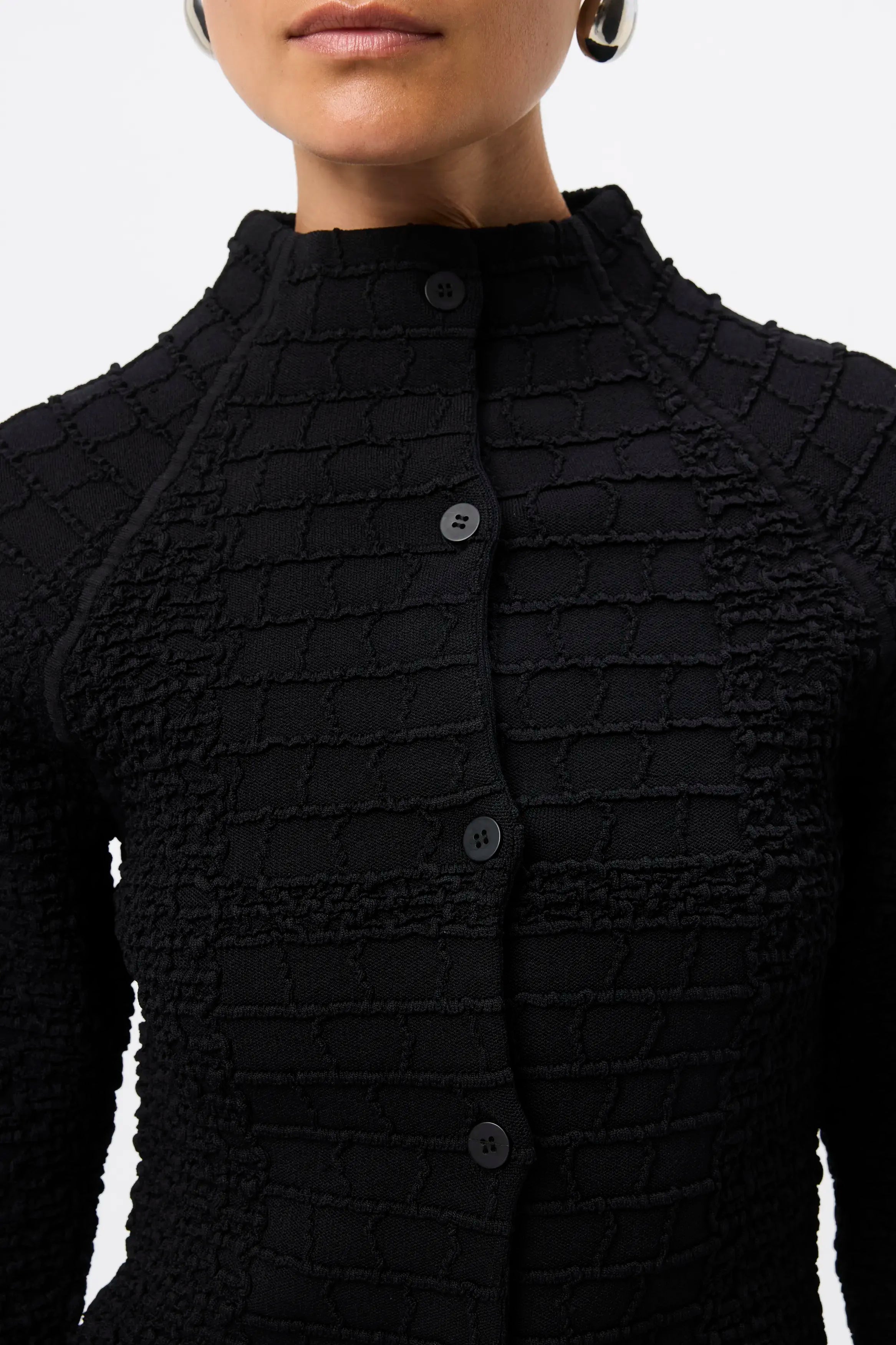 Carter Cardigan - Mossman | Black Crocodile Texture Knit Top | Image 3