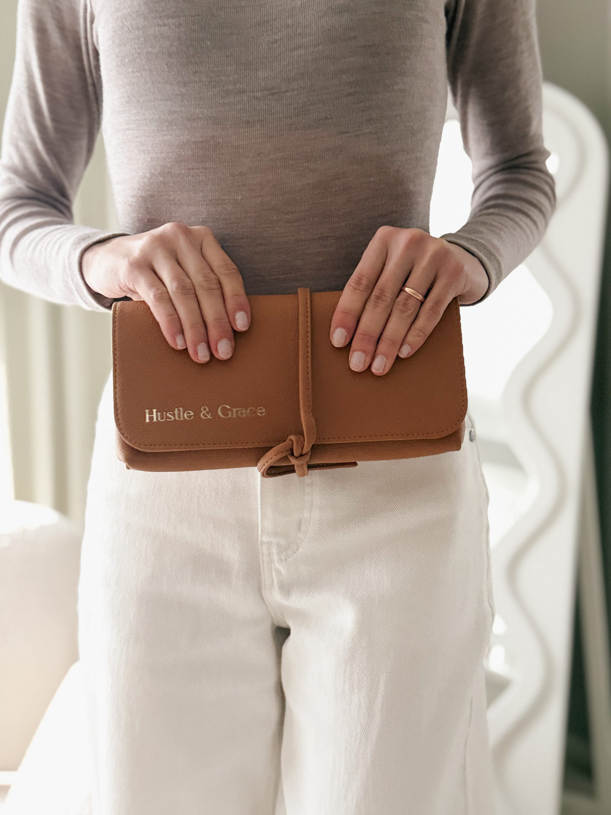 Marli Essentials Pouch in Driftwood — tri-fold vegan leather organiser by Hustle & Grace