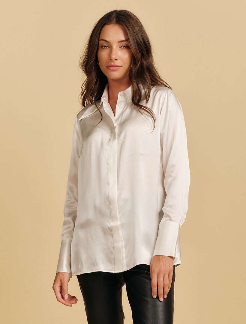 Annalise Silk Shirt Pearl White - Zjoosh