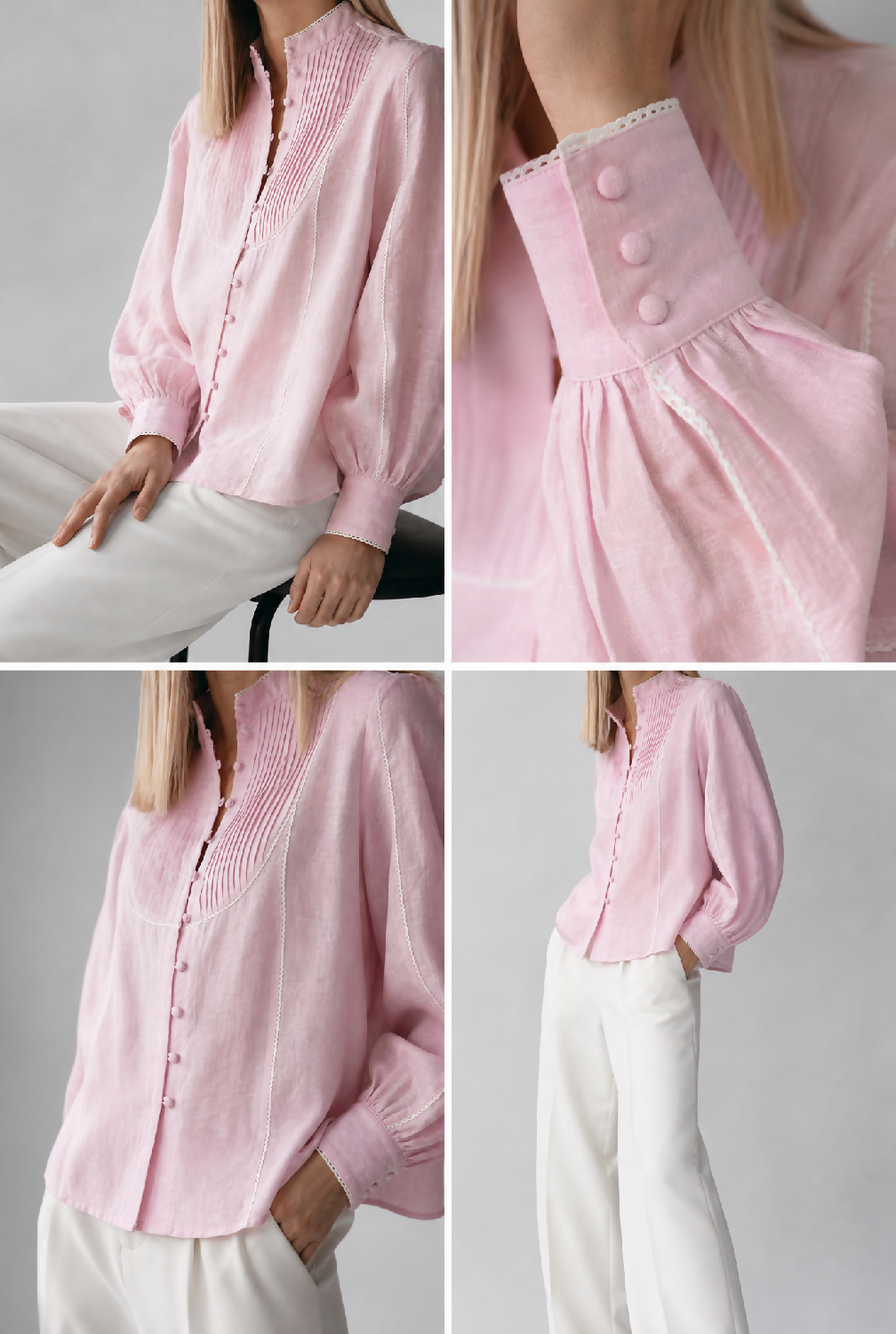 Generated with Kive.ai - Please create an instudio shoot of these images. white grey background. chic_ corporate vibes. vogue like. i dont want to see the womans face. (3)