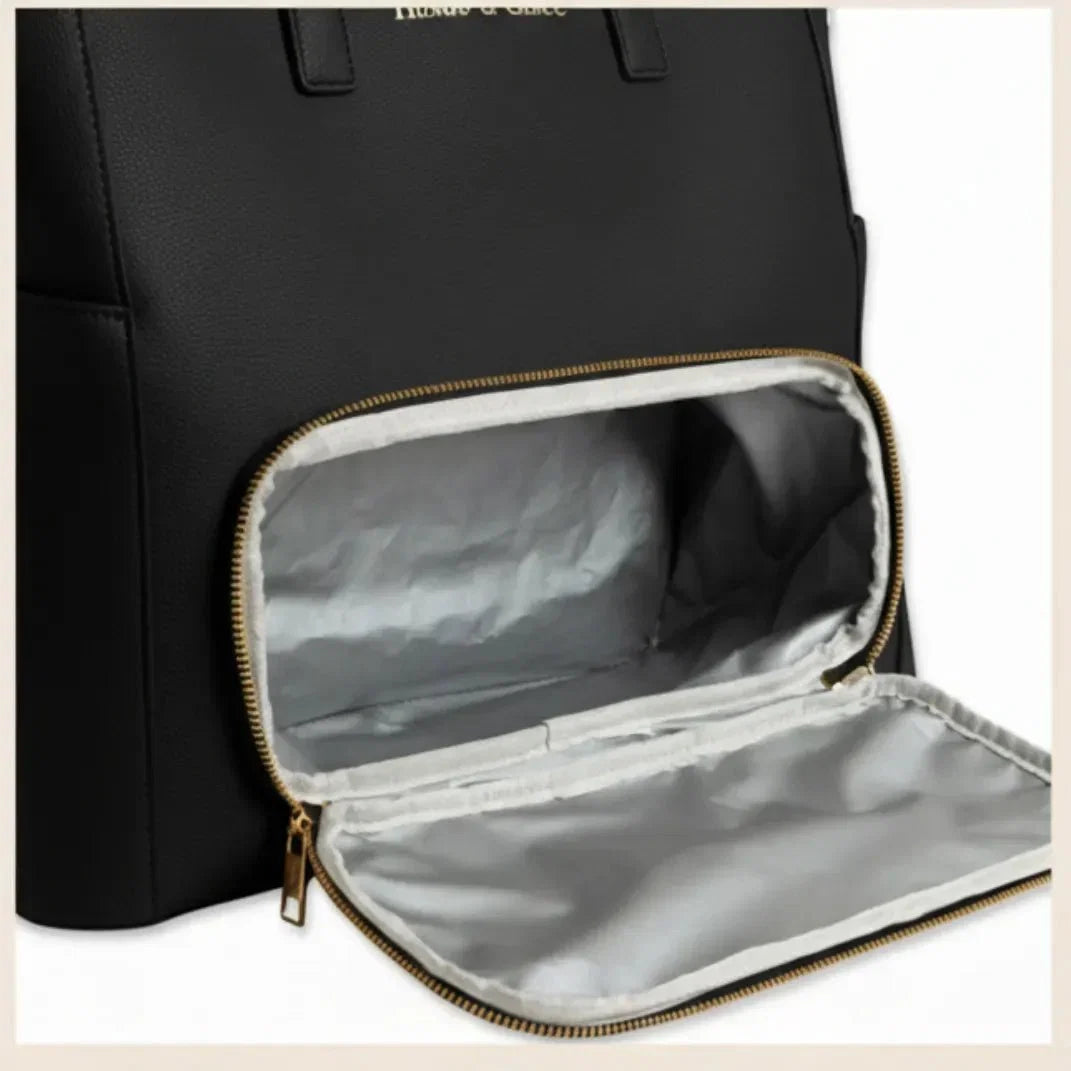 Insulated lunch compartment in the Charcoal Iluka Tote — keeps meals fresh through meetings and flights